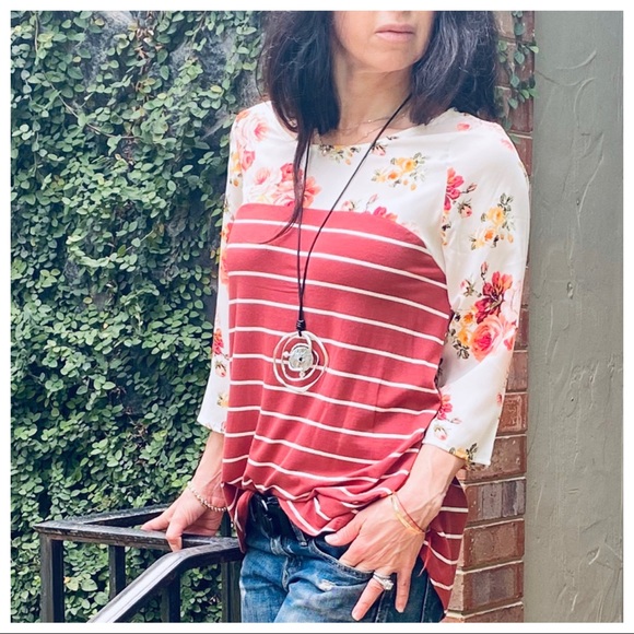PRETTY STRIPED FLORAL TUNIC TOP - Picture 12 of 16